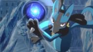 Lucario using Aura Sphere in the anime (Image via The Pokemon Company)